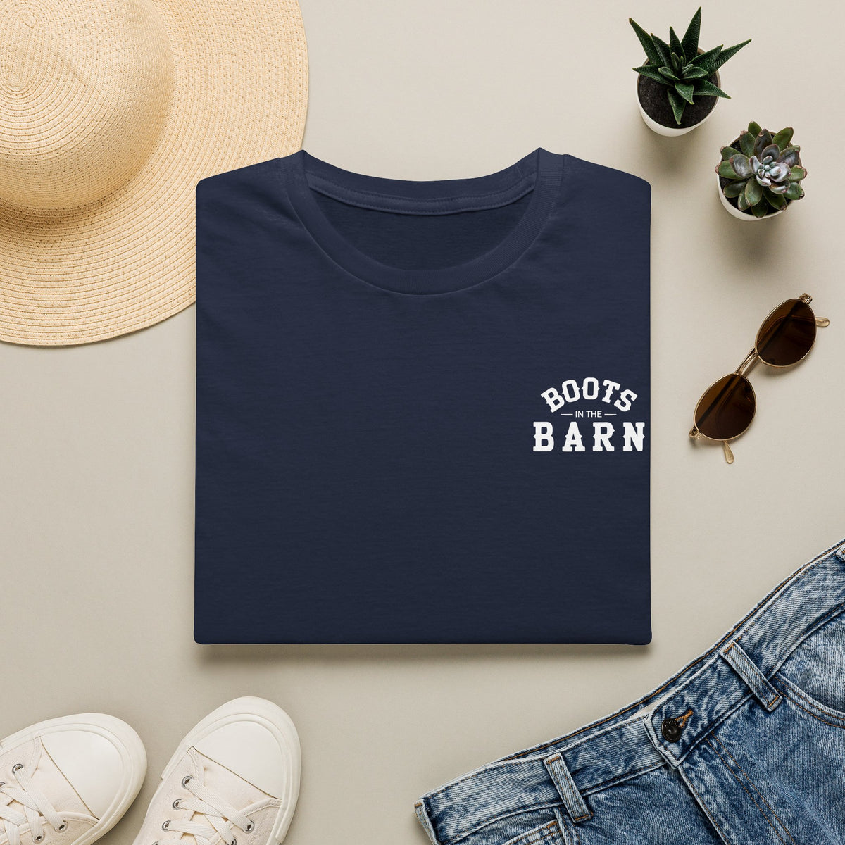 Black & White Design Boots in the Barn T-Shirt — Lightweight Cotton