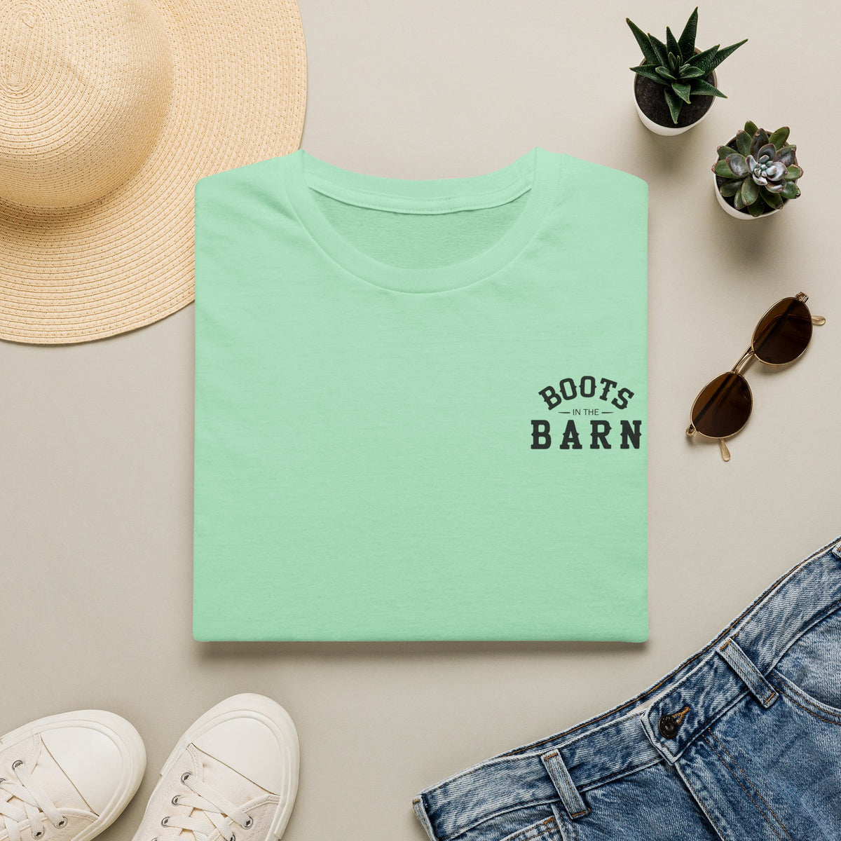 Black & White Design Boots in the Barn T-Shirt — Lightweight Cotton
