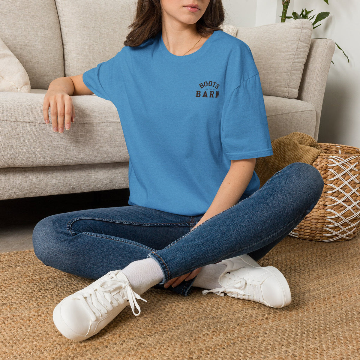 Brown & White Design Boots in the Barn T-Shirt — Lightweight Cotton