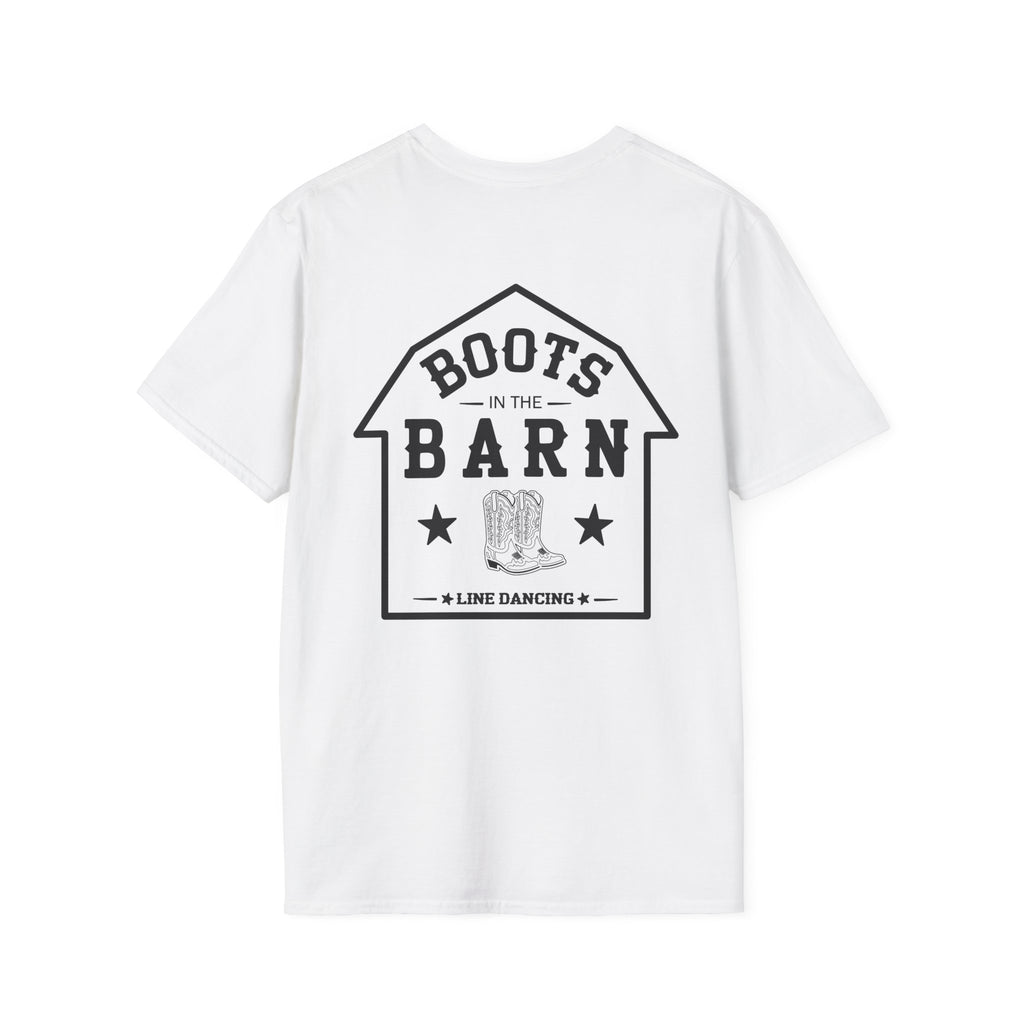 Black & White Design Boots in the Barn T-Shirt — Lightweight Cotton