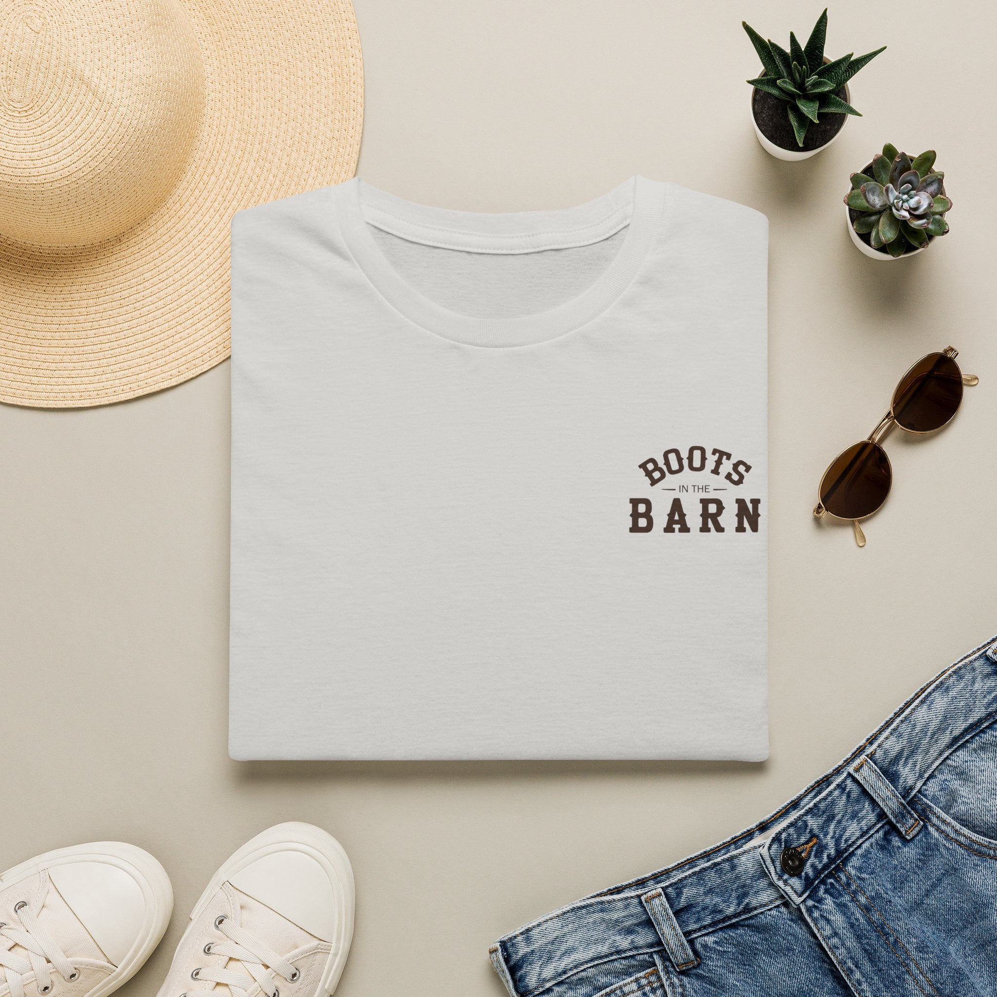 Brown & White Design Boots in the Barn T-Shirt — Lightweight Cotton