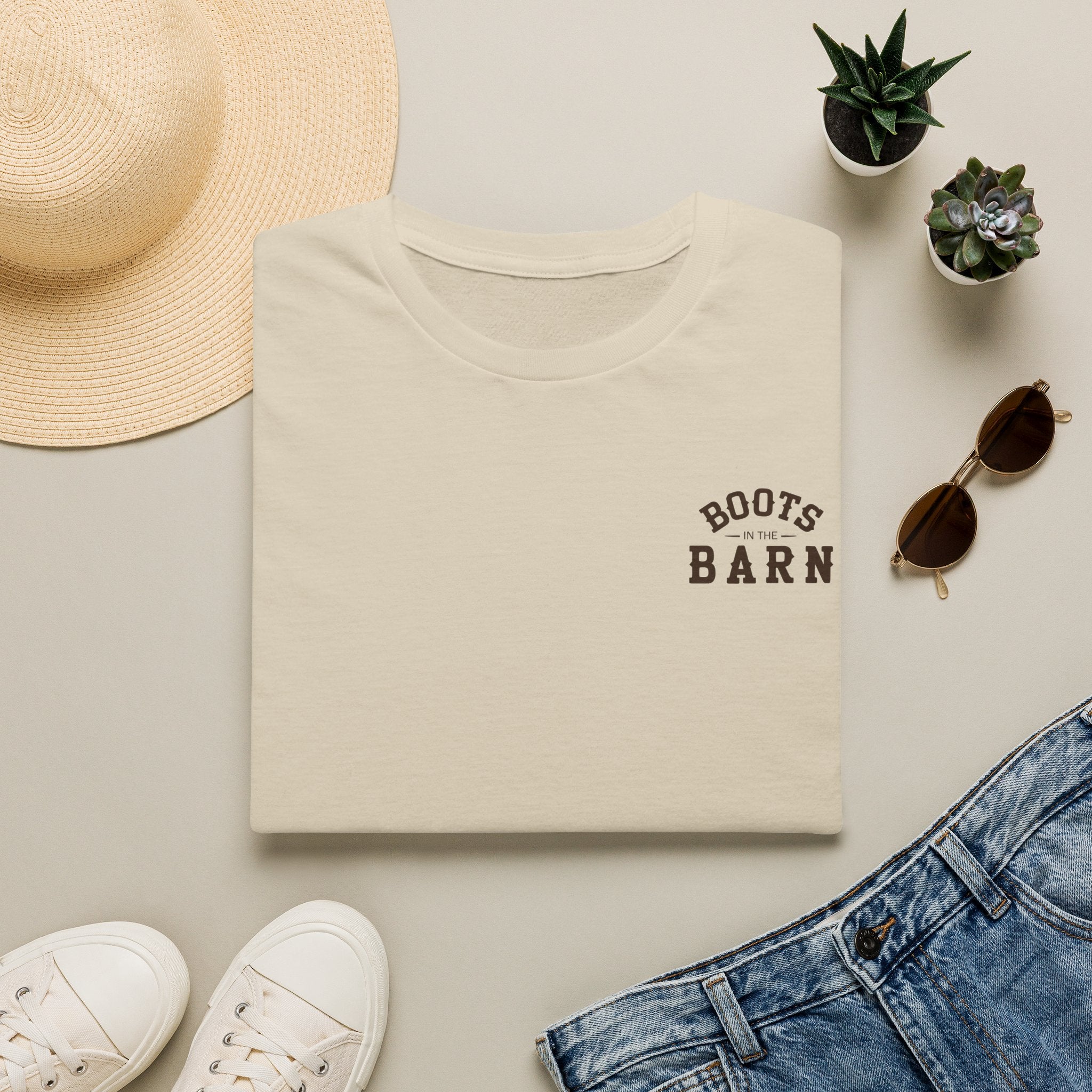 Brown & White Design Boots in the Barn T-Shirt — Lightweight Cotton