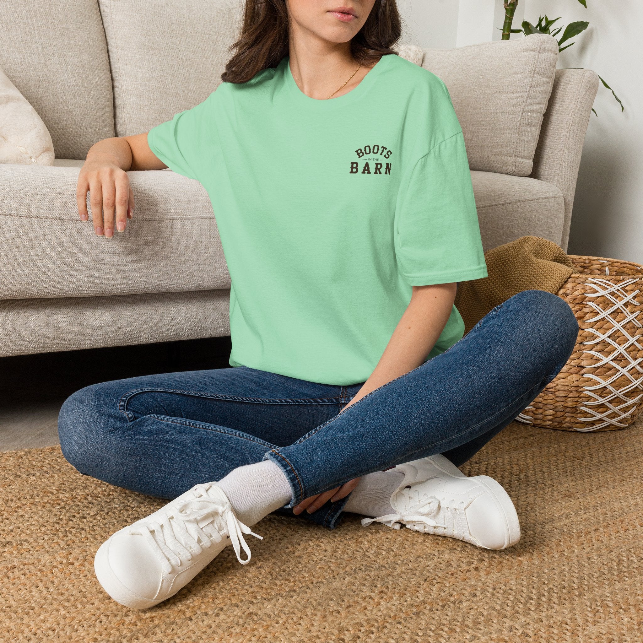 Brown & White Design Boots in the Barn T-Shirt — Lightweight Cotton