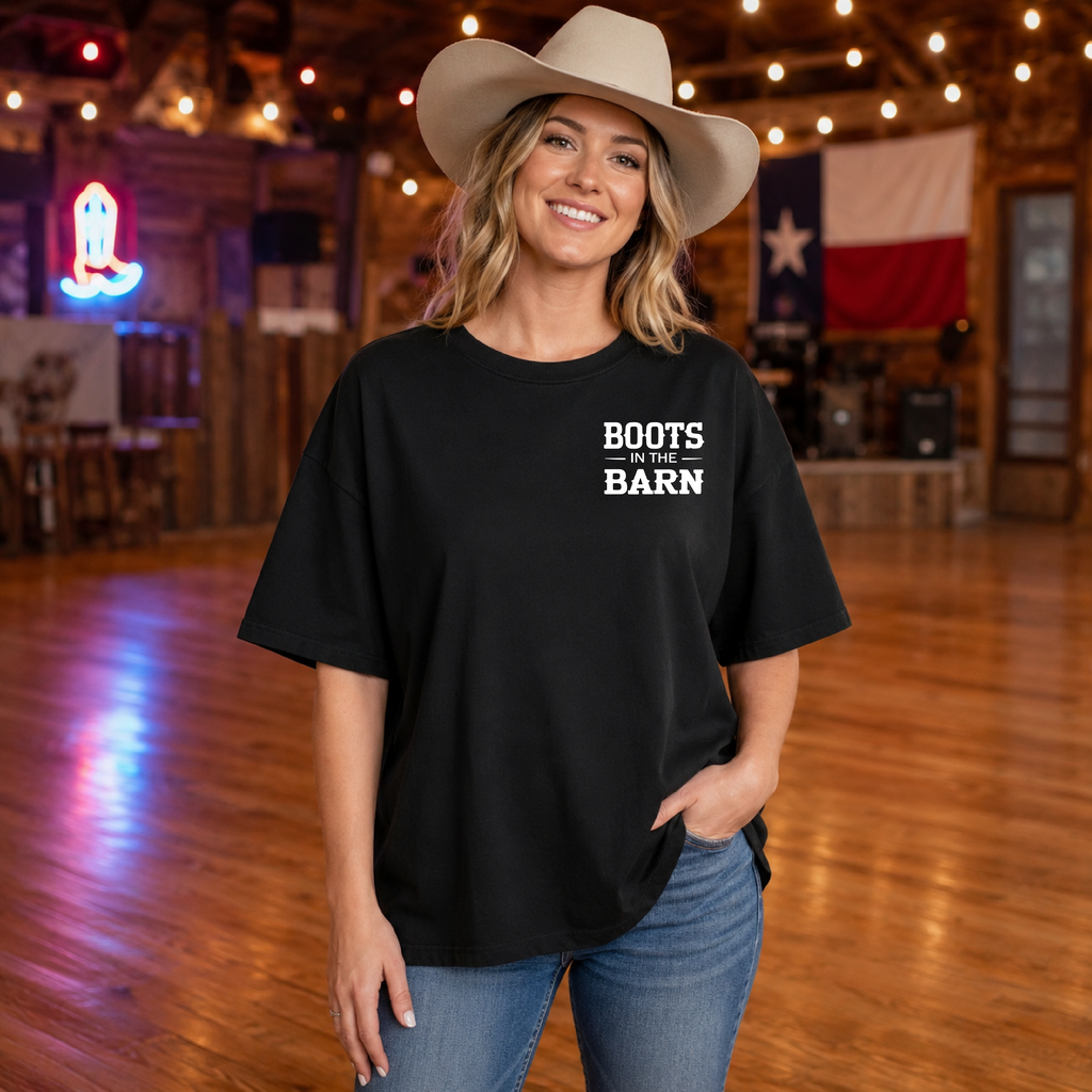 Boots in the Barn Oversized Tee (Darker Colors) — Rustic Country Farm Life Shirt