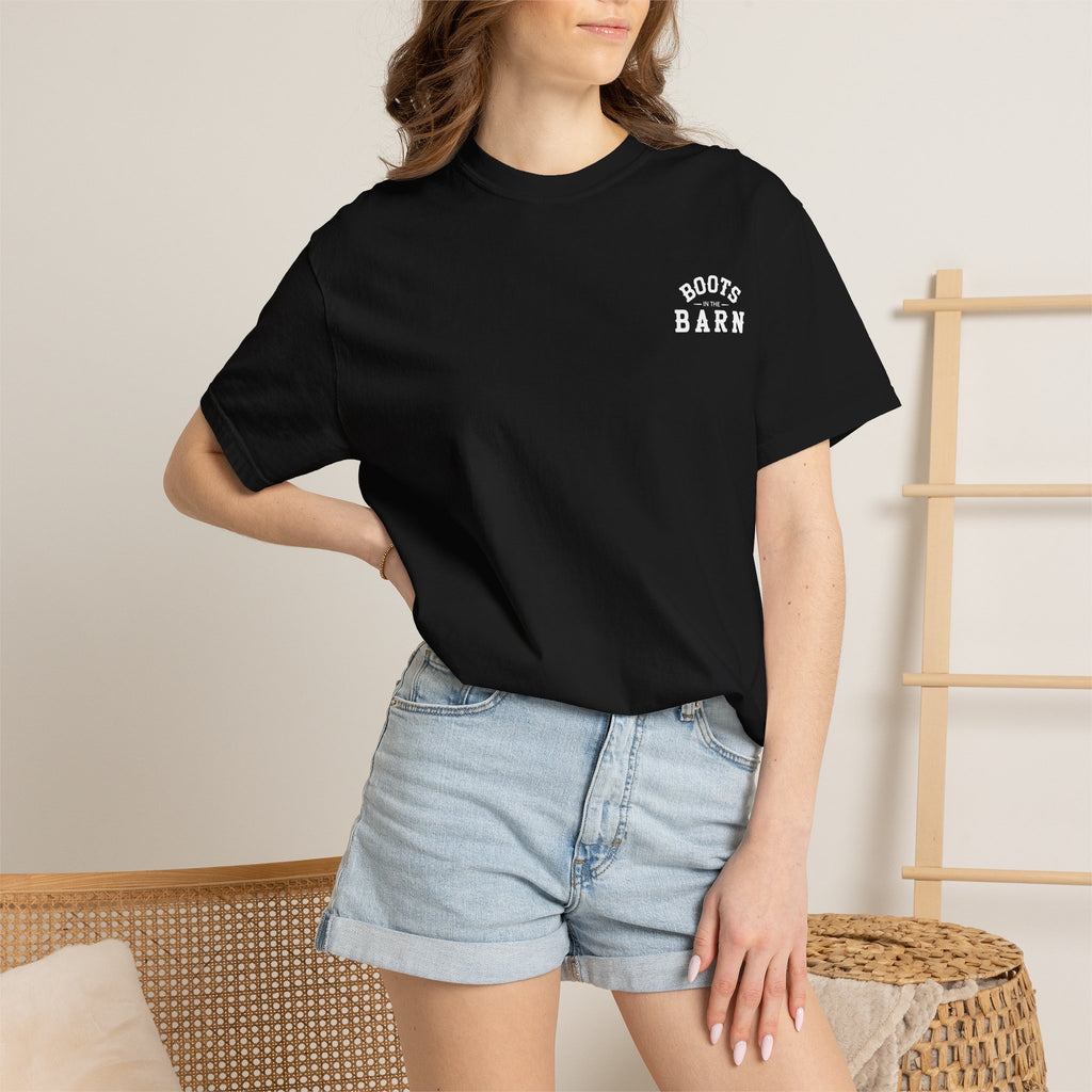 Black & White Design Boots in the Barn Line Dancing Tee — Heavyweight