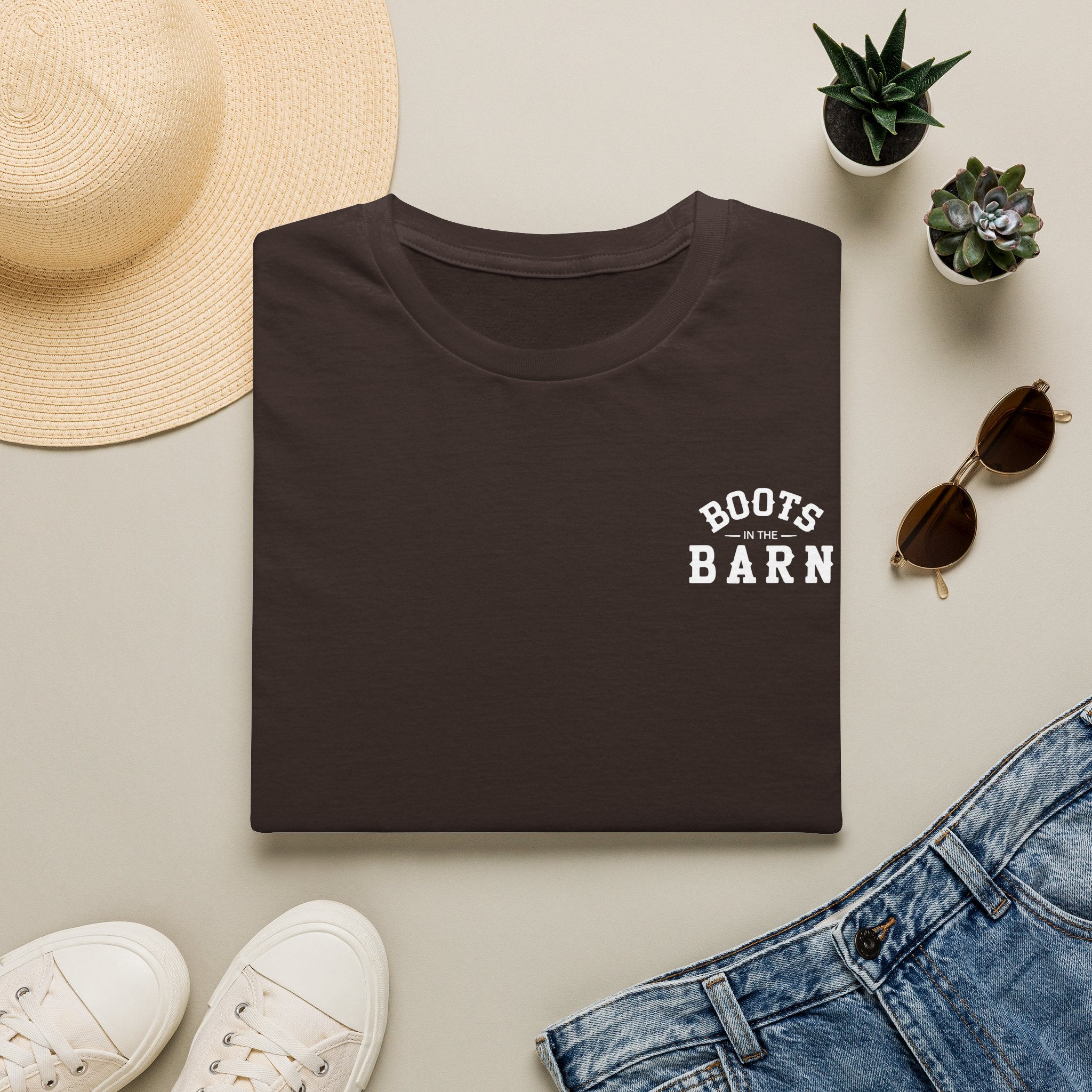 Black & White Design Boots in the Barn T-Shirt — Lightweight Cotton