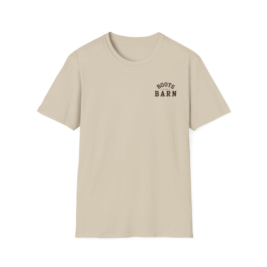 Brown & White Design Boots in the Barn T-Shirt — Lightweight Cotton