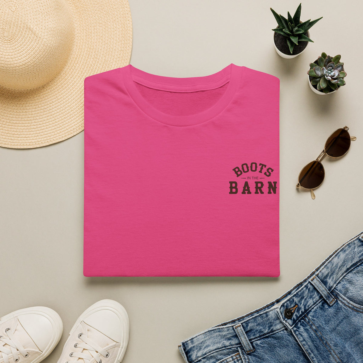 Brown & White Design Boots in the Barn T-Shirt — Lightweight Cotton