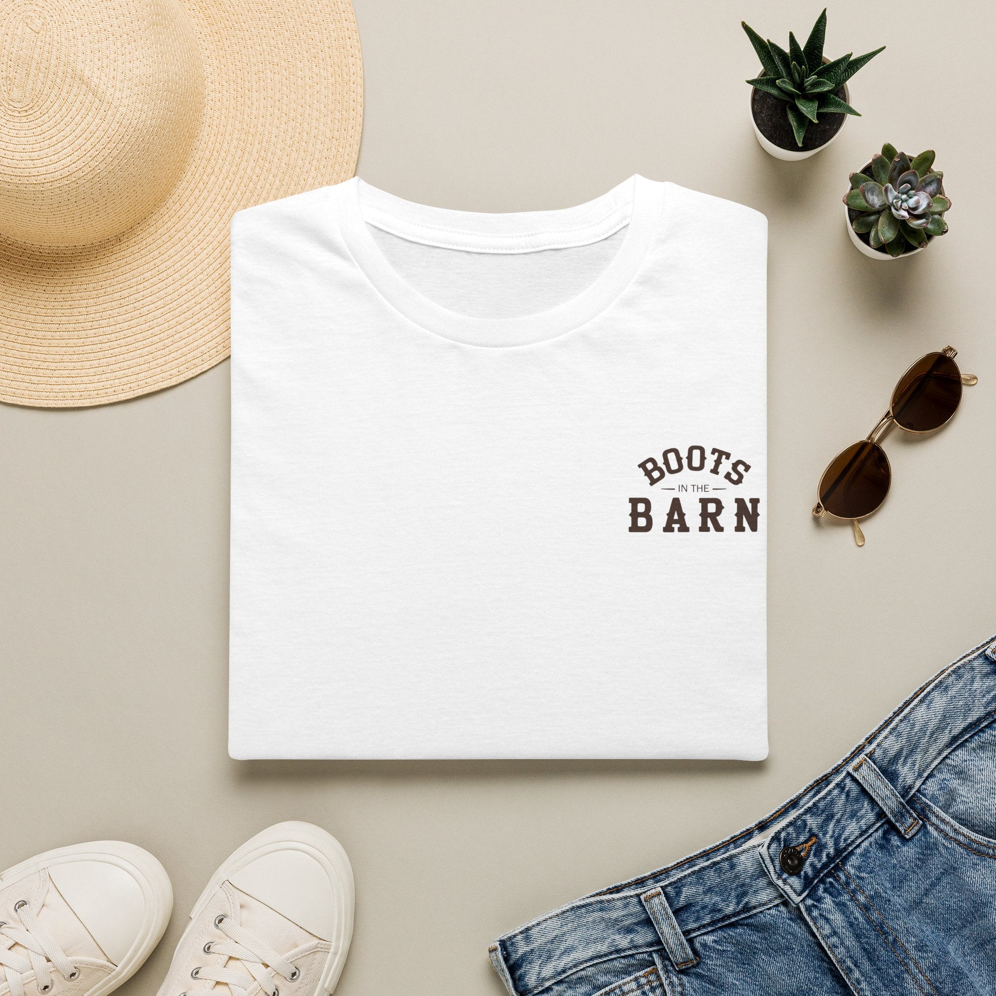 Brown & White Design Boots in the Barn T-Shirt — Lightweight Cotton