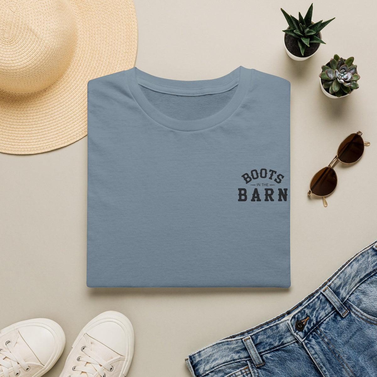 Black & White Design Boots in the Barn T-Shirt — Lightweight Cotton