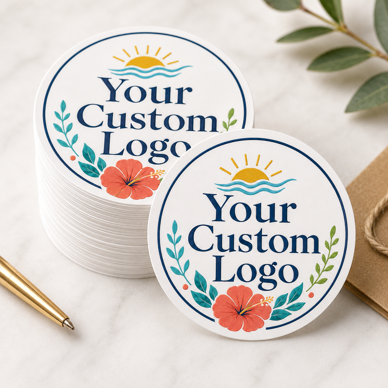 Custom die-cut business logo stickers printed in full color