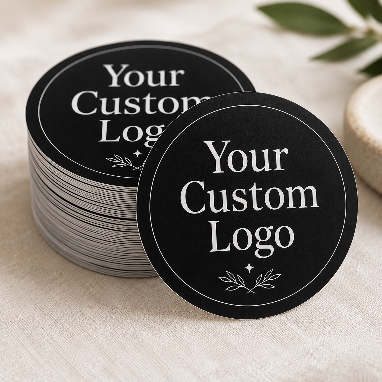 Custom business stickers with QR code and logo, made to order