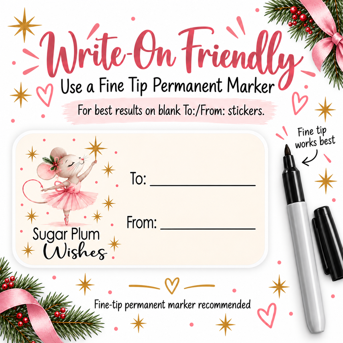 Personalized Sugar Plum Christmas gift tag stickers for labeling wrapped presents and gift bags