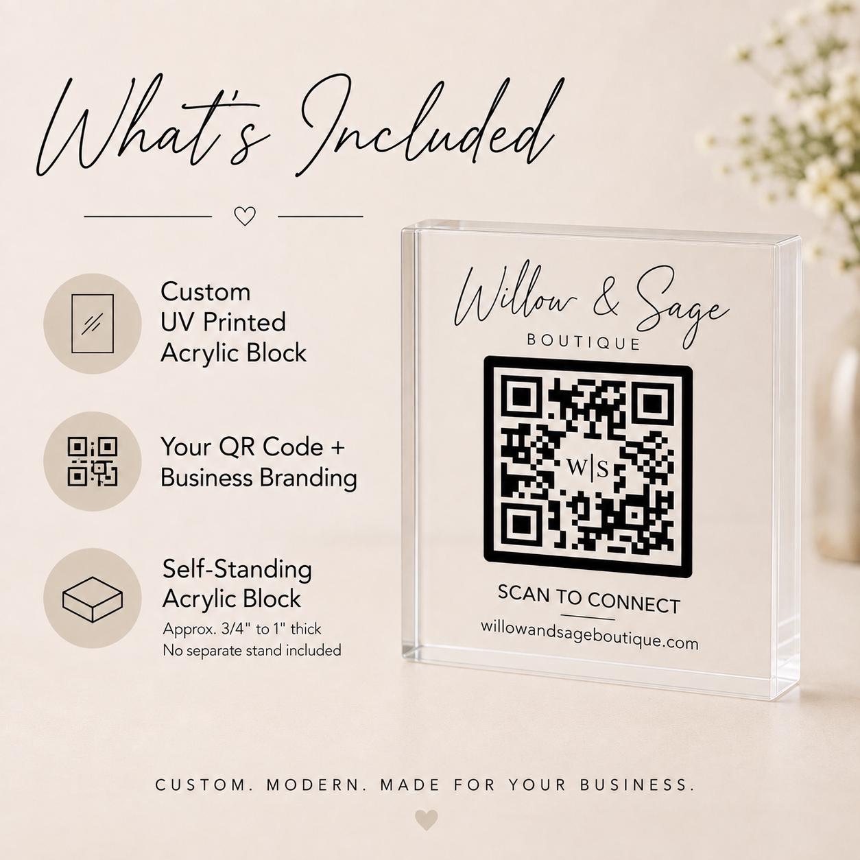 UV printed acrylic QR sign for reception desk