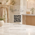 Custom wavy acrylic QR code display with clear base and business logo