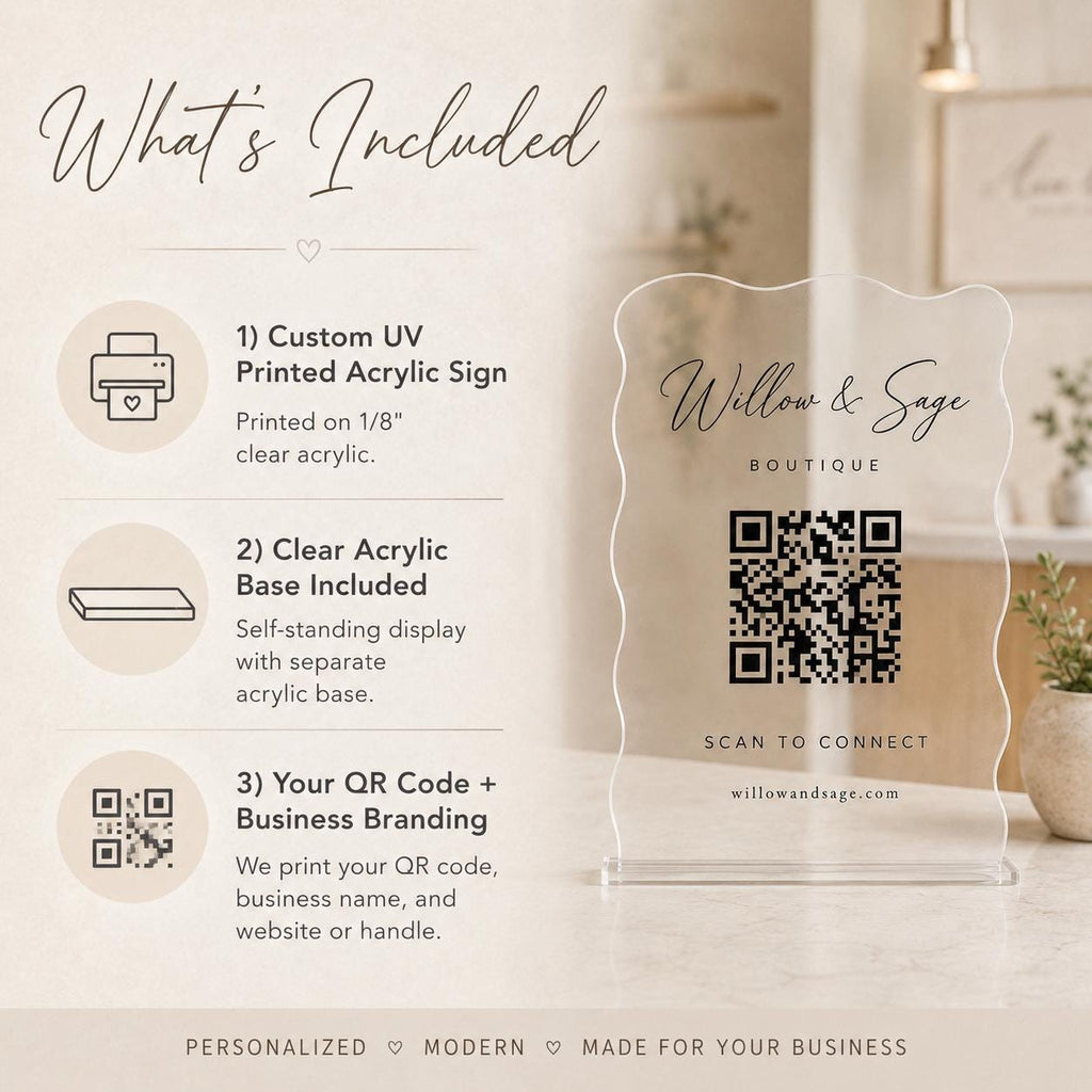 Clear base acrylic QR sign for vendor booth