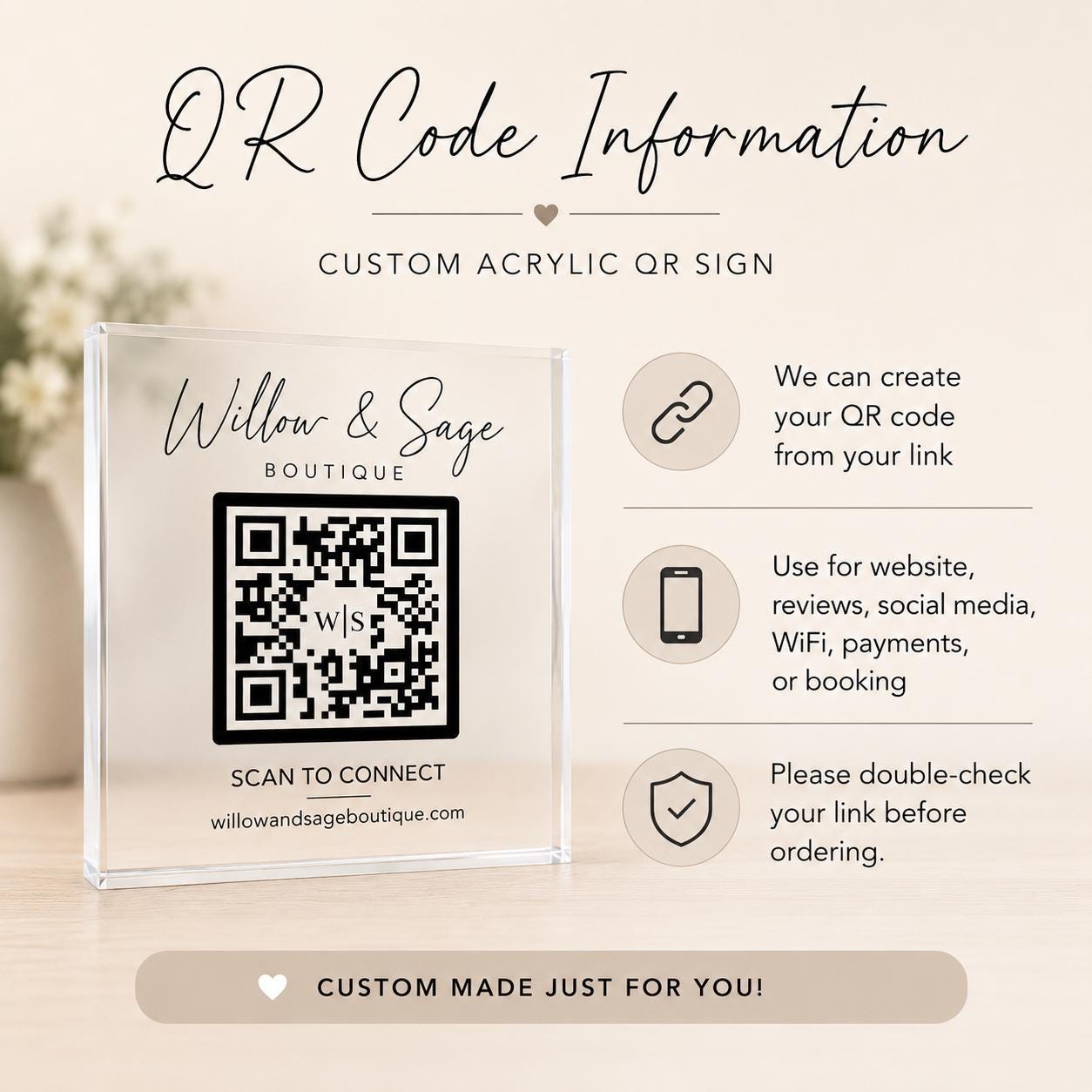 Custom logo acrylic QR code block for checkout counter