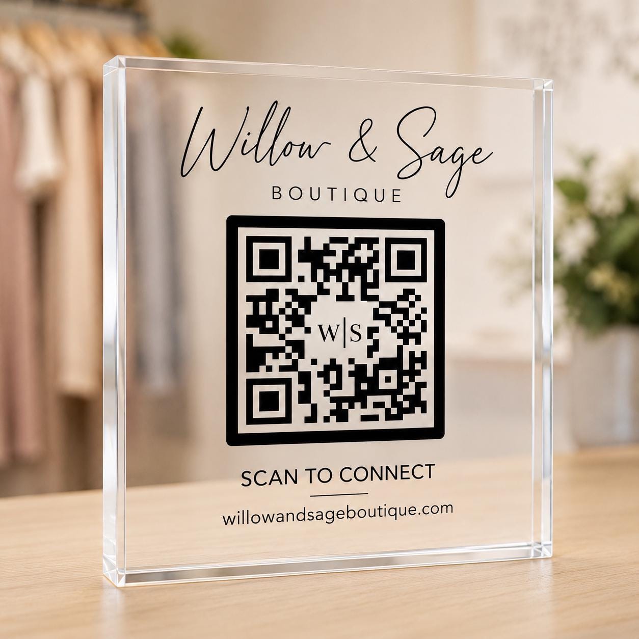 Custom 3/4 inch acrylic QR code sign with business logo
