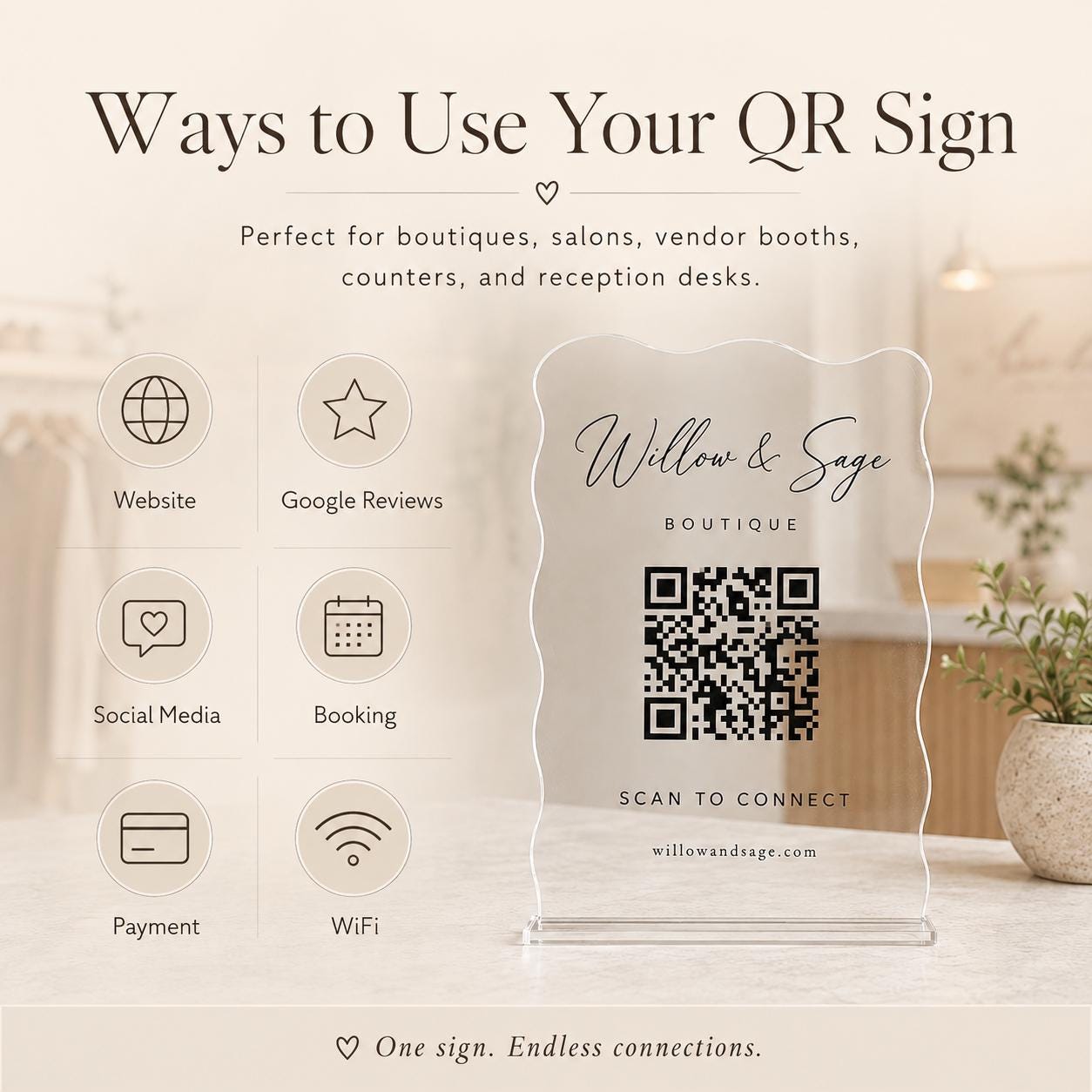 Wavy acrylic scan me sign made to order