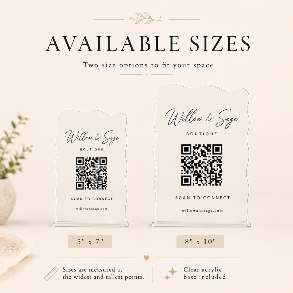 Wavy acrylic QR code display for reception desk