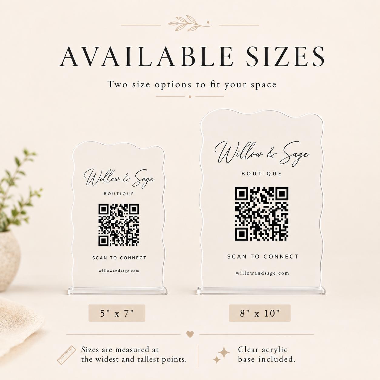 Wavy acrylic QR code display for reception desk